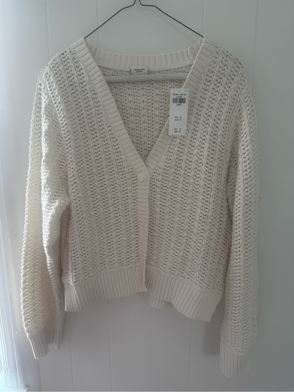 Abercrombie & Fitch Cream Open-Knit V-Neck Cardigan